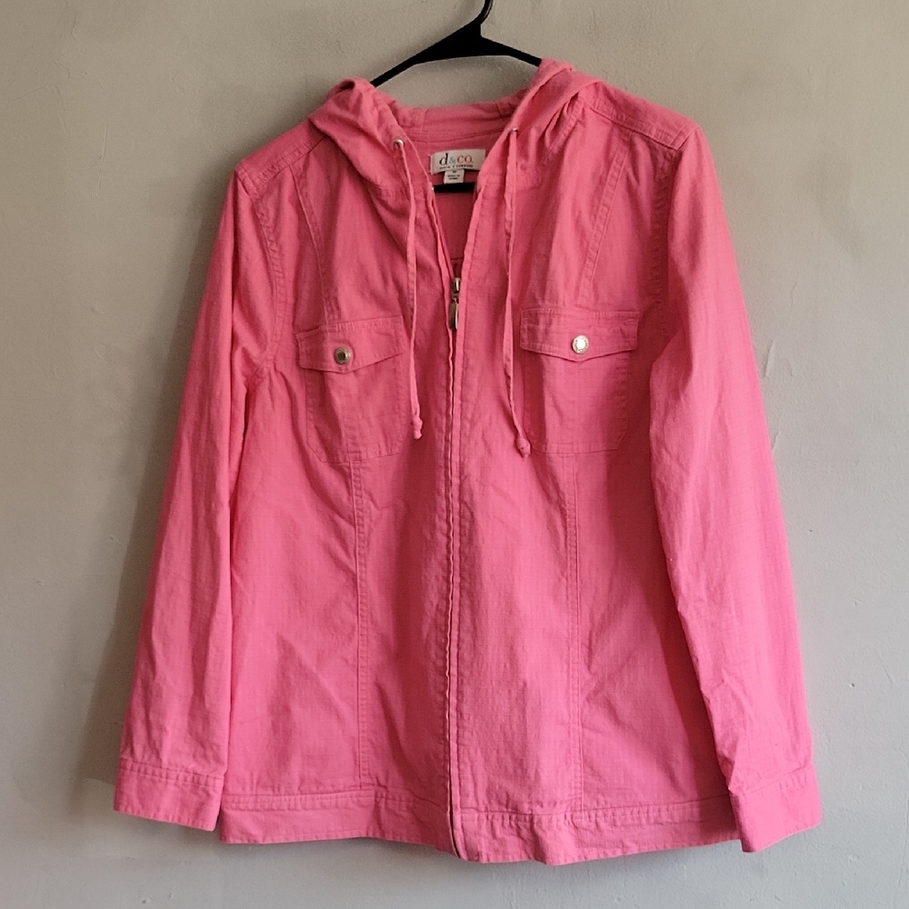 Women's medium D&Co bright pink full-zip textured jacket with hood